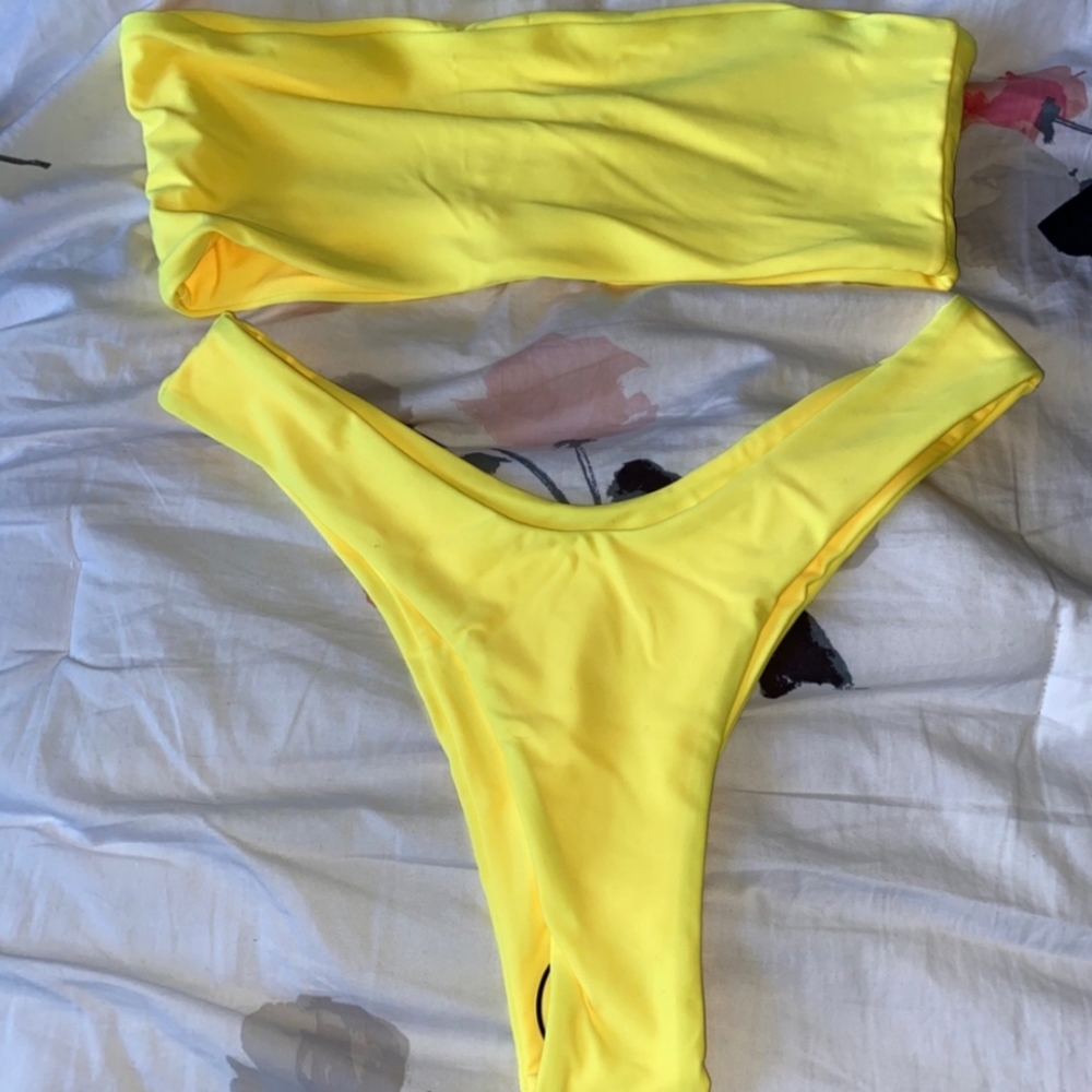 neon yellow bandeau bikini set